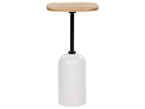 Sidebord lys akacietop hvidt jernben 30 x 59 x 30 cm rundt sidebord med marmormønster moderne stil