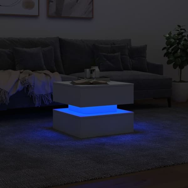vidaXL Soffbord med LED vit 50x50x40 cm