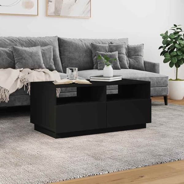 vidaXL sofabord med LED-lys 90x49x40 cm sort