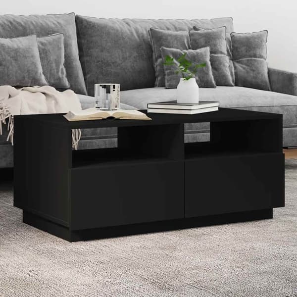 vidaXL sofabord med LED-lys 90x49x40 cm sort