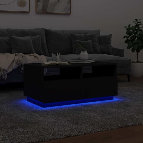 vidaXL Salongbord med LED-lys svart 90x49x40 cm