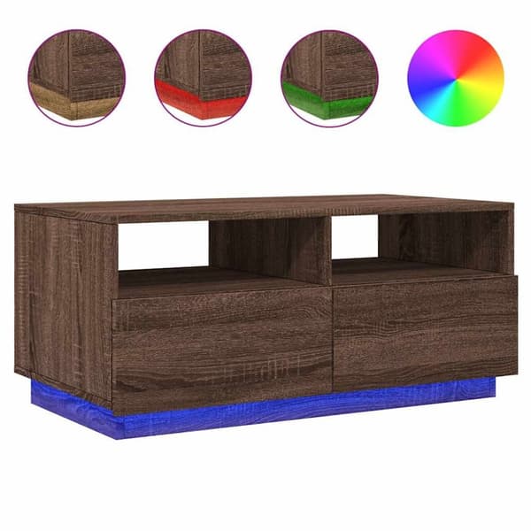 vidaXL Salongbord med LED-lys brun eik 90x49x40 cm