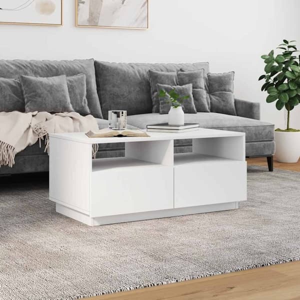 vidaXL sofabord med LED-lys 90x49x40 cm hvid