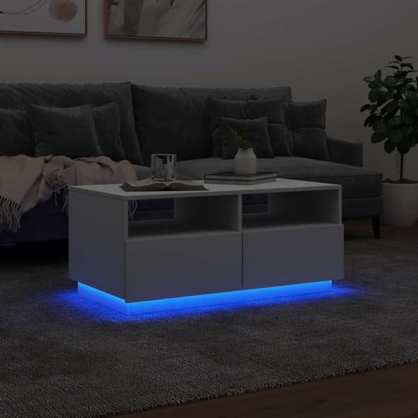 vidaXL sofabord med LED-lys 90x49x40 cm hvid