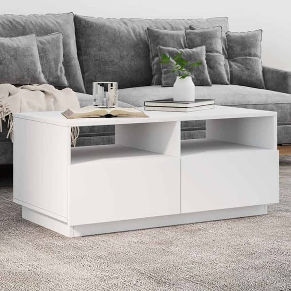 vidaXL sofabord med LED-lys 90x49x40 cm hvid