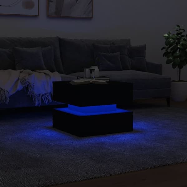 vidaXL Soffbord med LED svart 50x50x40 cm