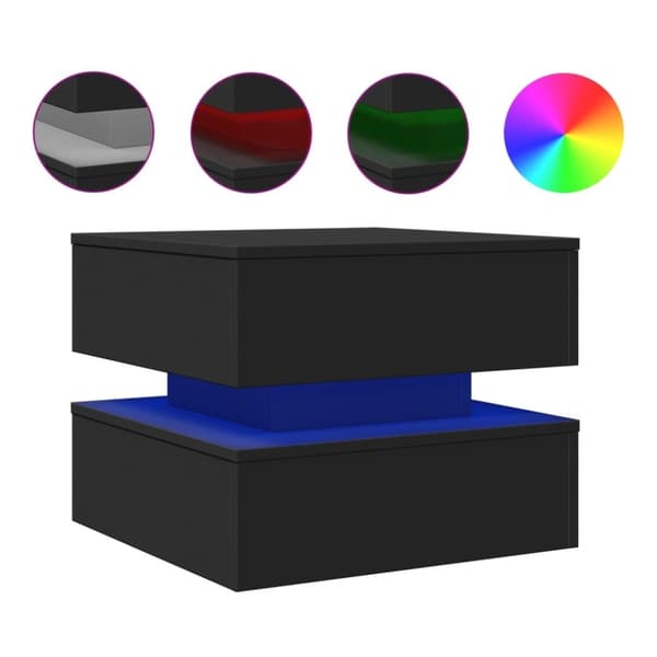 vidaXL sofabord med LED-lys 50x50x40 cm sort