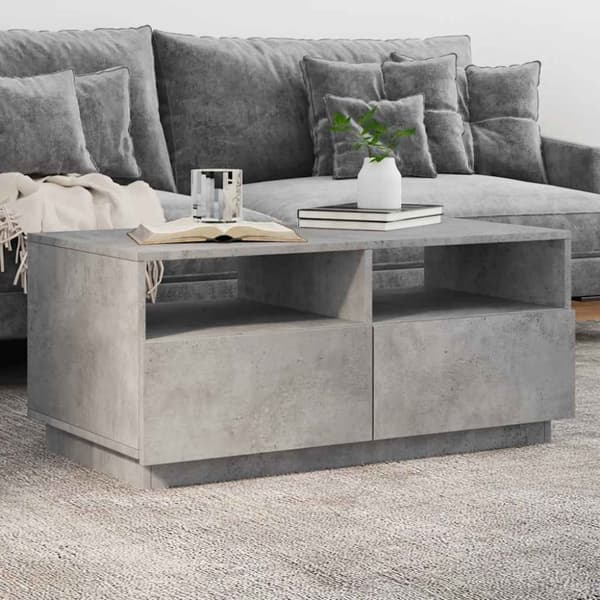 vidaXL sofabord med LED-lys 90x49x40 cm betongrå