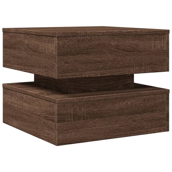 vidaXL sofabord med LED-lys 50x50x40 cm brun egetræ