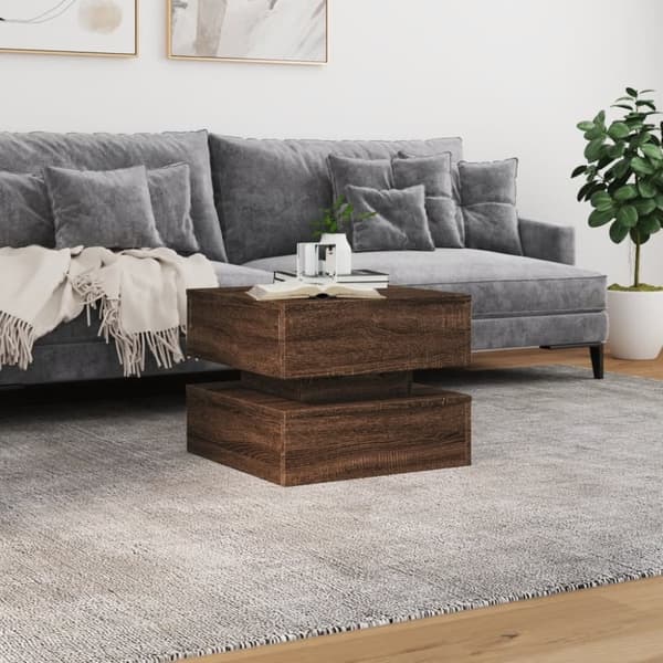 vidaXL sofabord med LED-lys 50x50x40 cm brun egetræ