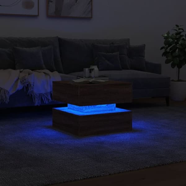vidaXL sofabord med LED-lys 50x50x40 cm brun egetræ