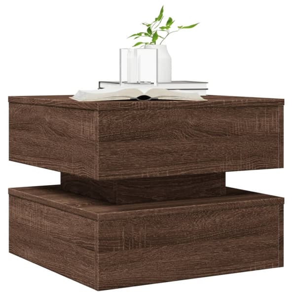 vidaXL sofabord med LED-lys 50x50x40 cm brun egetræ