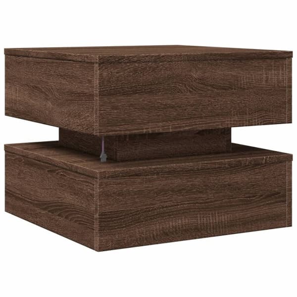 vidaXL sofabord med LED-lys 50x50x40 cm brun egetræ