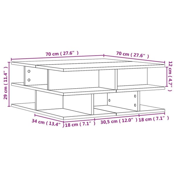 vidaXL sofabord 70x70x29 cm konstrueret træ grå sonoma-eg