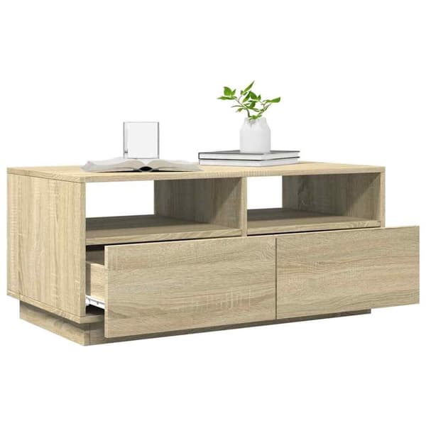 vidaXL Sohvapöytä LED-valoilla Sonoma-tammi 90x49x40 cm