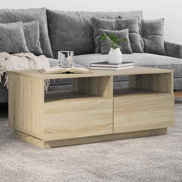 vidaXL Sohvapöytä LED-valoilla Sonoma-tammi 90x49x40 cm