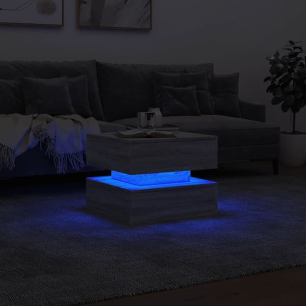 vidaXL sofabord med LED-lys 50x50x40 cm grå sonoma-eg