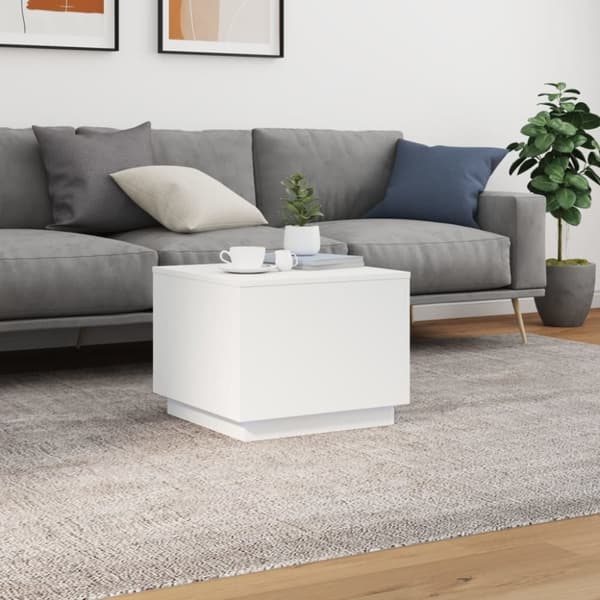 vidaXL Soffbord med LED vit 50x50x40 cm