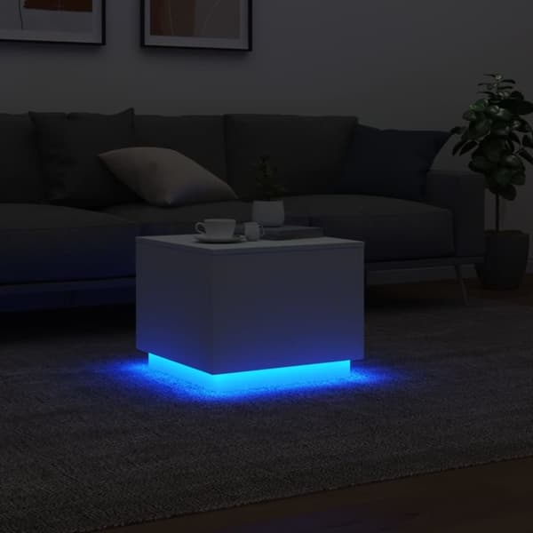 vidaXL Soffbord med LED vit 50x50x40 cm