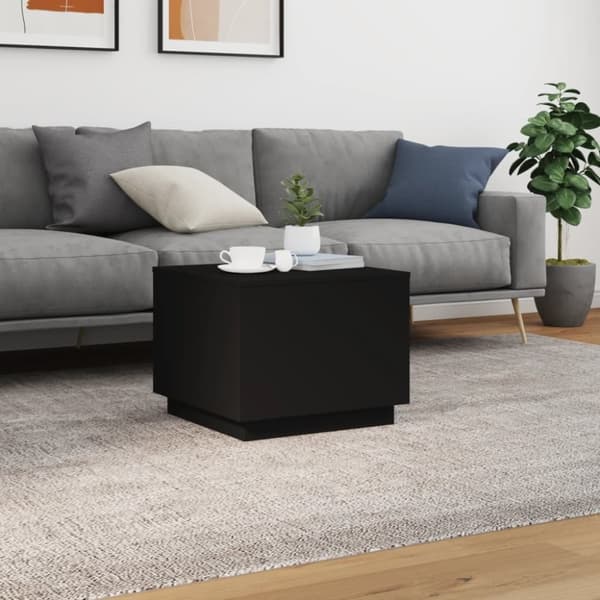 vidaXL sofabord med LED-lys 50x50x40 cm sort