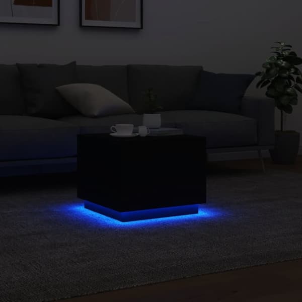 vidaXL sofabord med LED-lys 50x50x40 cm sort