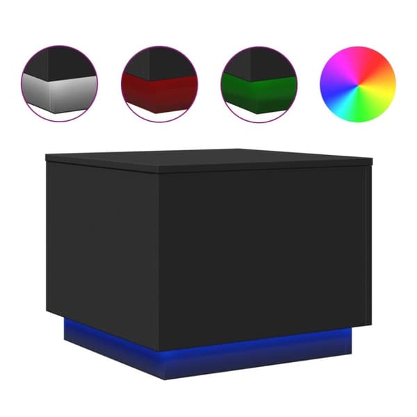vidaXL sofabord med LED-lys 50x50x40 cm sort