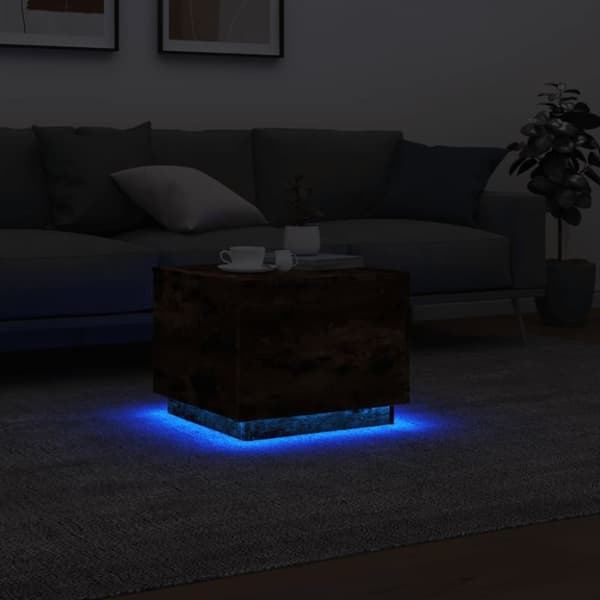 vidaXL Soffbord med LED rökfärgad ek 50x50x40 cm