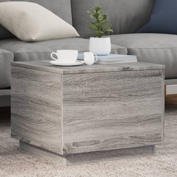 vidaXL sofabord med LED-lys 50x50x40 cm grå sonoma-eg