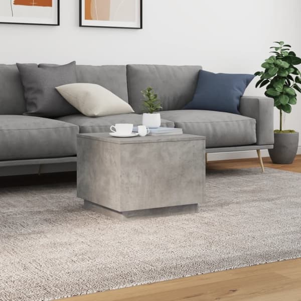 vidaXL Salongbord med LED-lys betonggrå 50x50x40 cm