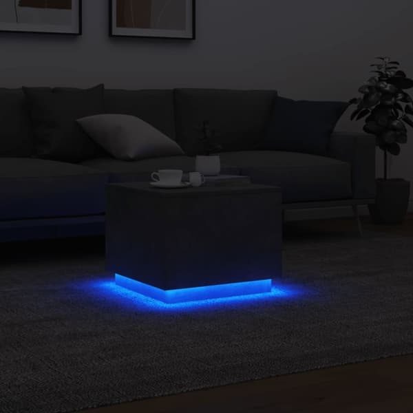 vidaXL Salongbord med LED-lys betonggrå 50x50x40 cm