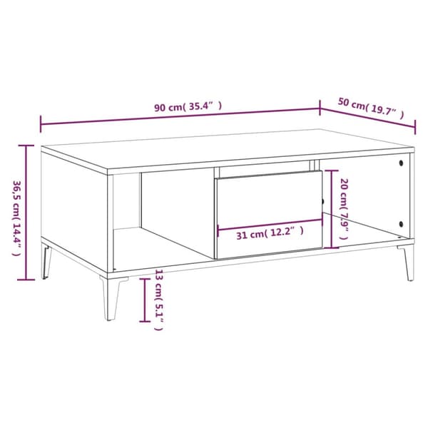 vidaXL sofabord 90x50x36,5 cm konstrueret træ hvid - Sofaborde