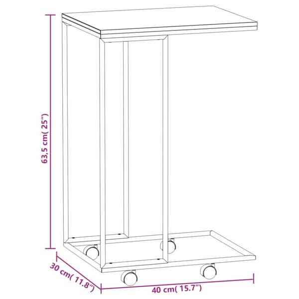 vidaXL sidebord med hjul 40x30x63,5 cm konstrueret træ sort - Sofaborde