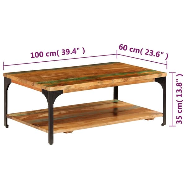 vidaXL Soffbord med hylla 100x60x35 cm massivt återvunnet trä - Soffbord