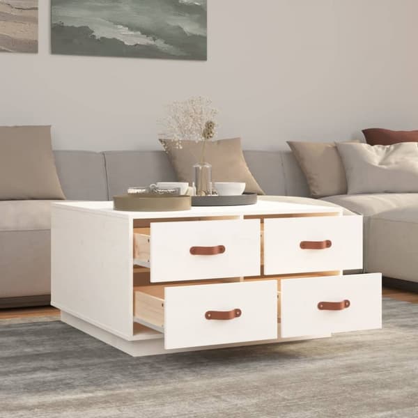 vidaXL Soffbord vit 80x80x45 cm massiv furu - Soffbord