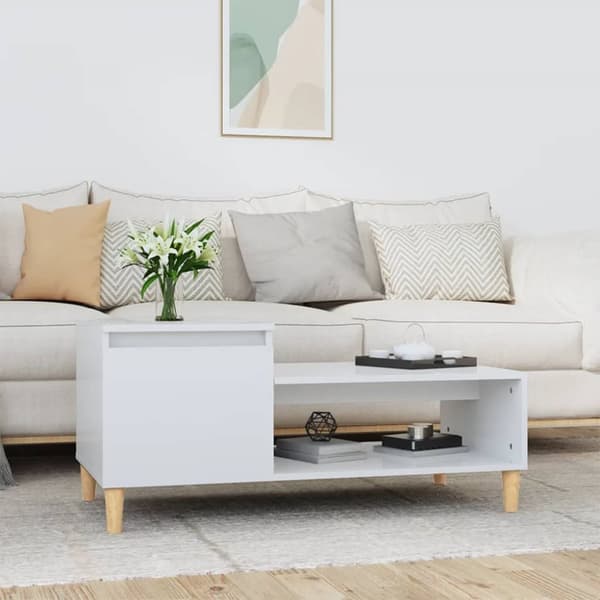 vidaXL Sohvapöytä korkeakiilto valkoinen 100x50x45 cm tekninen puu - Kahvipöydät