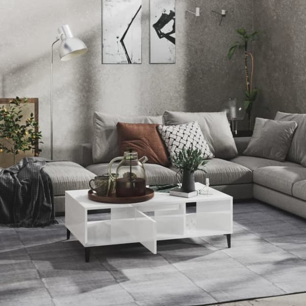 vidaXL Sohvapöytä korkeakiilto valkoinen 103,5x60x35 cm tekninen puu -  Kahvipöydät