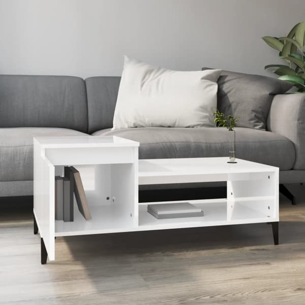 vidaXL sofabord 100x50x45 cm konstrueret træ hvid højglans - Sofaborde