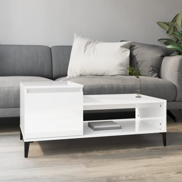 vidaXL sofabord 100x50x45 cm konstrueret træ hvid højglans - Sofaborde