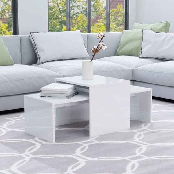 vidaXL Soffbord set vit högglans 100x48x40 cm konstruerat trä - Soffbord