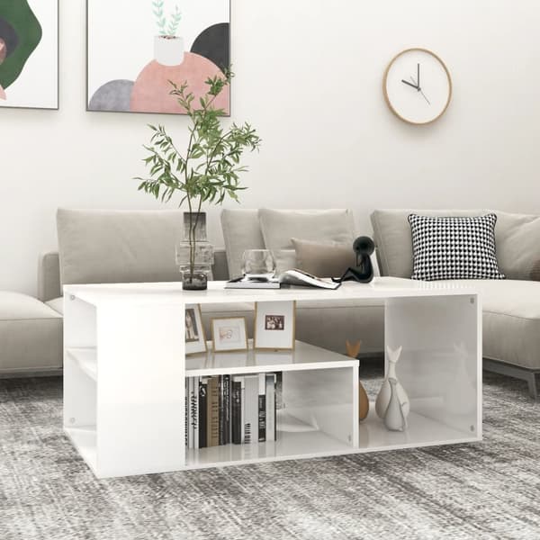 vidaXL Soffbord vit högglans 100x50x40 cm spånskiva -  Soffbord