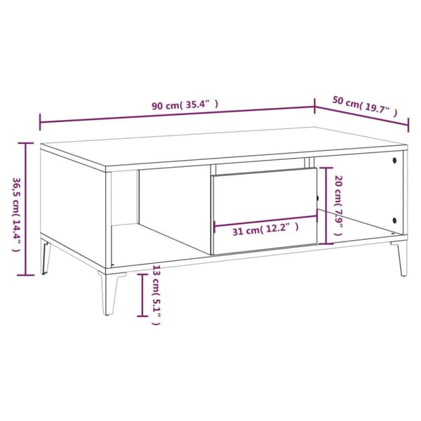 vidaXL Sohvapöytä korkeakiilto valkoinen 90x50x36,5 cm tekninen puu - Kahvipöydät