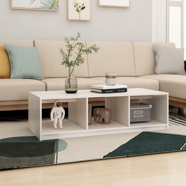 vidaXL Sohvapöytä valkoinen 110x50x34 cm täysi mänty -  Kahvipöydät