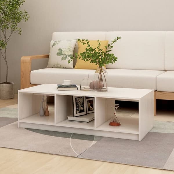 vidaXL sofabord 110x50x34 cm massivt fyrretræ hvid -  Sofaborde
