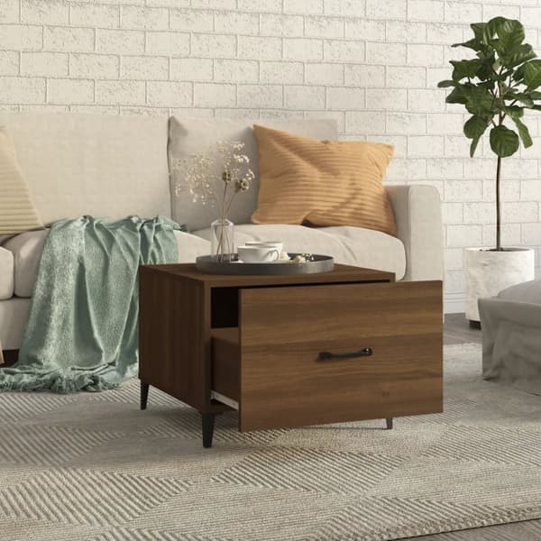 vidaXL Soffbord med metallben 2 st brun ek 50x50x40 cm - Soffbord