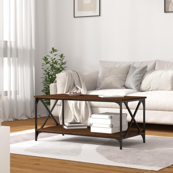 vidaXL Soffbord brun ek 100x50x45 cm konstruerat trä och järn - Soffbord