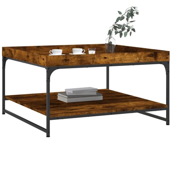 vidaXL Soffbord rökfärgad ek 80x80x45 cm konstruerat trä och järn - Soffbord
