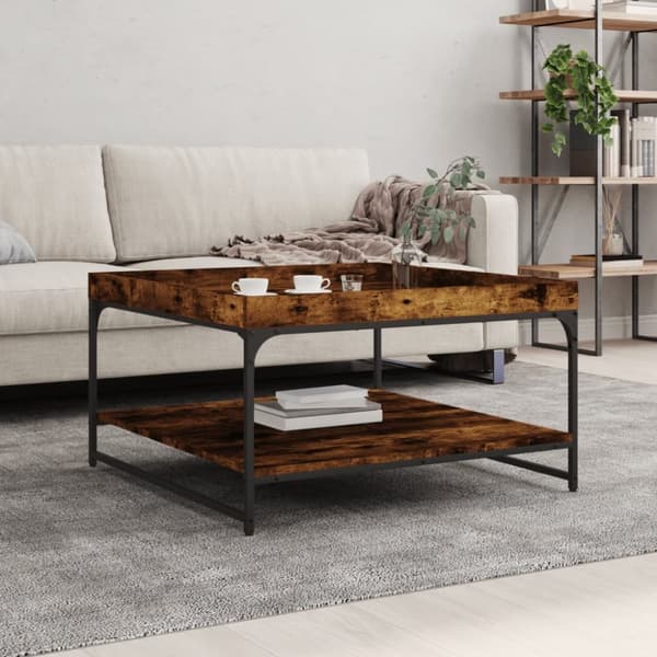 vidaXL Soffbord rökfärgad ek 80x80x45 cm konstruerat trä och järn -  Soffbord