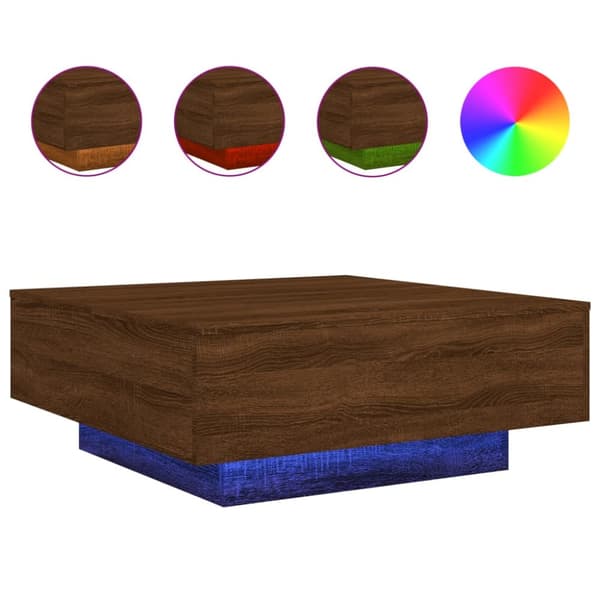 vidaXL Soffbord med LED brun ek 80x80x31 cm - Soffbord