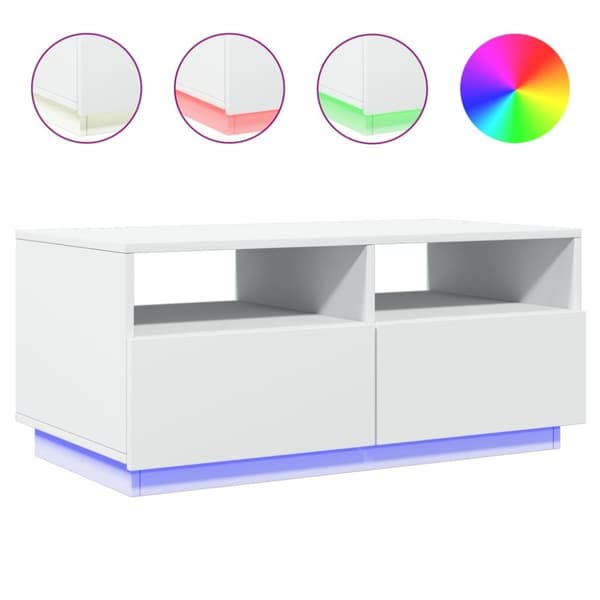 vidaXL Sohvapöytä LED-valoilla valkoinen 90x49x40 cm - Kahvipöydät