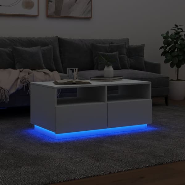 vidaXL Sohvapöytä LED-valoilla valkoinen 90x49x40 cm - Kahvipöydät